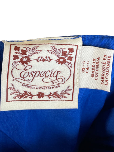Vestido De Fiesta Especia de Algodón Encaje Floral Azul - Talla S