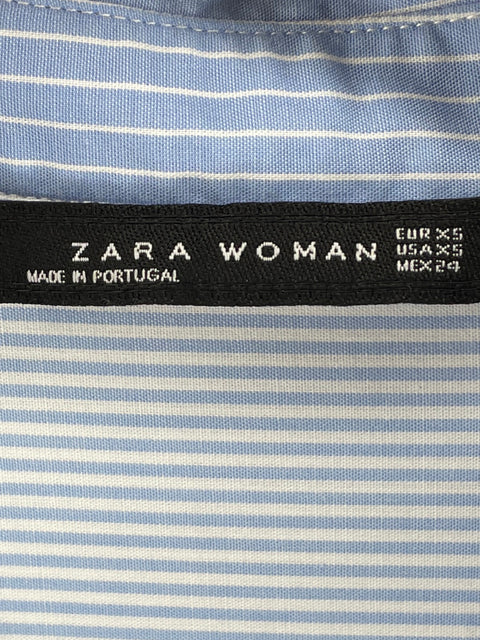 Camisa Zara de Algodón Rayas Azul - Talla XS