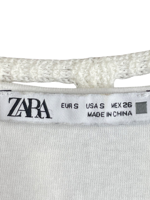 Blusa Zara de Algodón Troquelado Blanco - Talla S