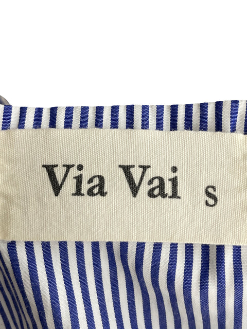 Blusa Via Vai de Algodón Estampado Rayas Azul - Talla S