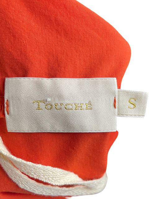 Vestido Touché Abullonado de Algodón Mini Naranja - Talla S