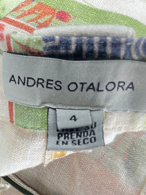 Pantalón Andrés Otalora Estampado Jungla de Lino Beige - Talla 4