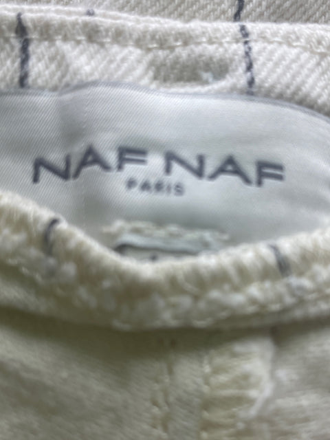 Pantalón Naf Naf de Algodón Rayas Recto Beige - Talla 10