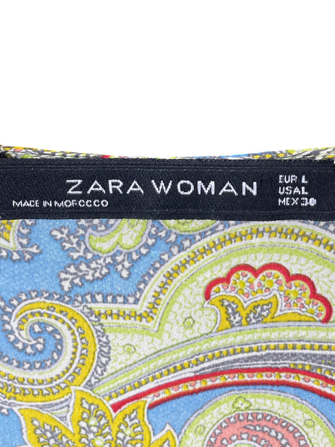Vestido Zara Midi Estampado Verde - Talla L
