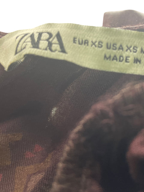 Vestido Zara Maxi Abullonado Marrón - Talla XS