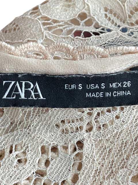 Blusa Zara Troquelado Cropped Beige - Talla S