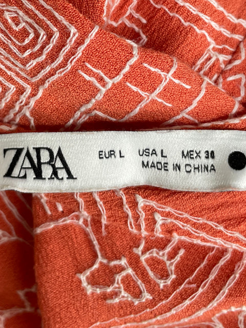 Vestido Zara Manga larga Bordado Naranja - Talla L
