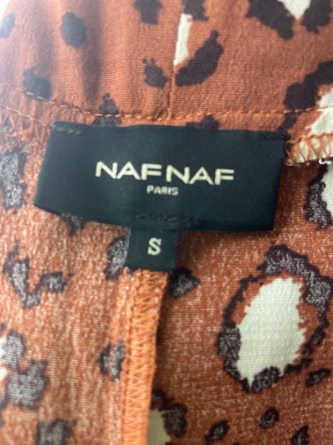 Vestido Naf Naf Estampado Ruchas Marrón - Talla S