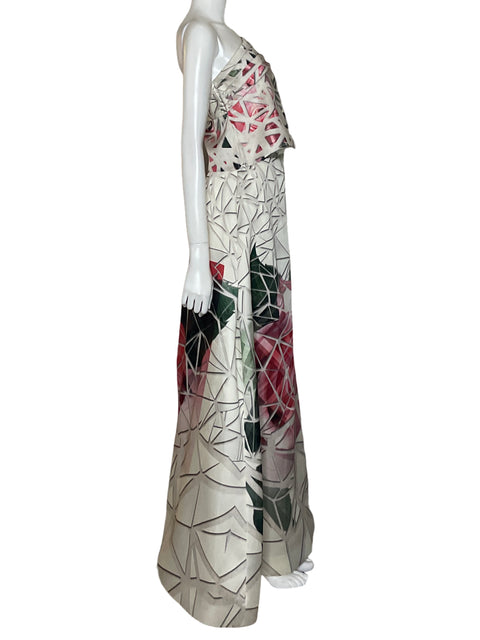 Vestido De Fiesta Michelle Nassar One Shoulder Estampado Rojo - Talla S