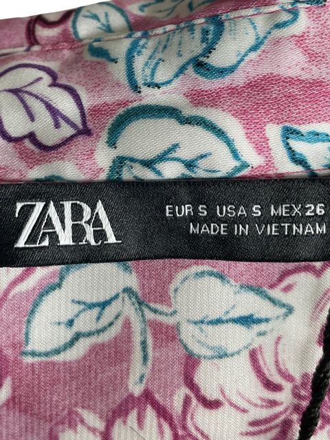 Blusa Zara Estampado Satinado Rosado - Talla S