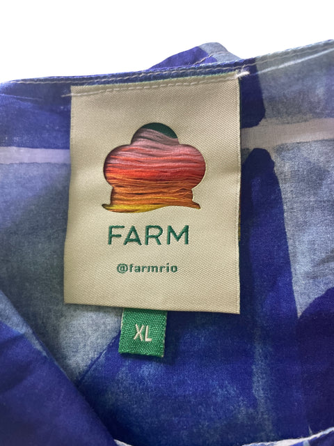 Blusa Farm Estampado Abullonado Azul - Talla XL