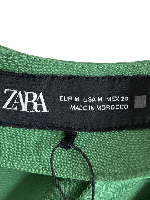 Vestido Zara Midi Hombreras Verde - Talla M