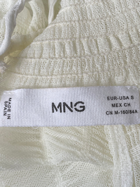 Blusa Mango Malla Plisado Blanco - Talla S