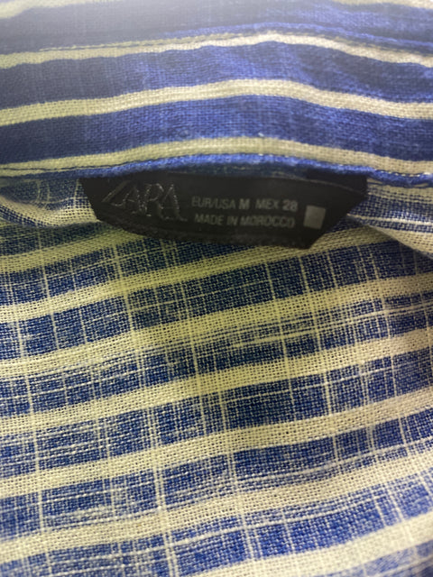 Camisa Zara de Viscosa Rayas Manga corta Azul - Talla M