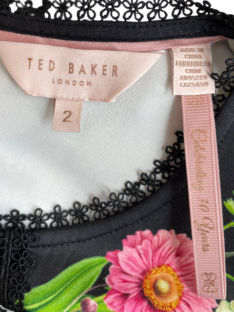 Vestido Ted Baker Estampado Floral Negro - Talla 2