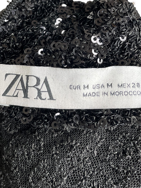 Vestido De Fiesta Zara Midi Lentejuelas Negro - Talla M