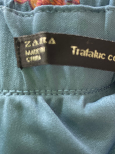 Falda Zara Plisado Estampado Azul - Talla S