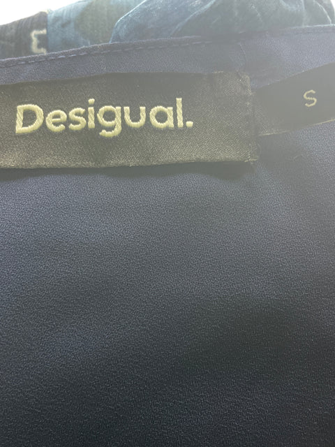 Vestido Desigual Cuello v Midi Azul - Talla S