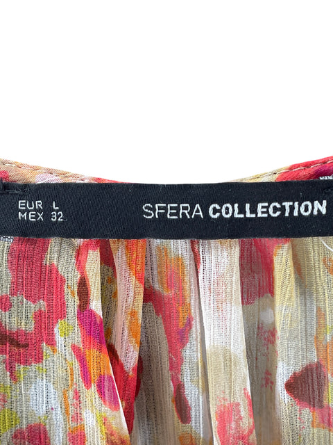 Vestido Sfera Cuello v Estampado Naranja - Talla L