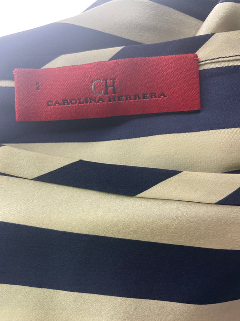 Blusa Carolina Herrera de Seda Rayas Manga corta Azul - Talla 2