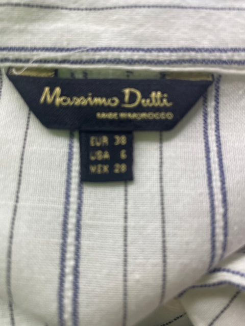 Blusa Massimo Dutti de Lino Manga corta Rayas Azul - Talla 6