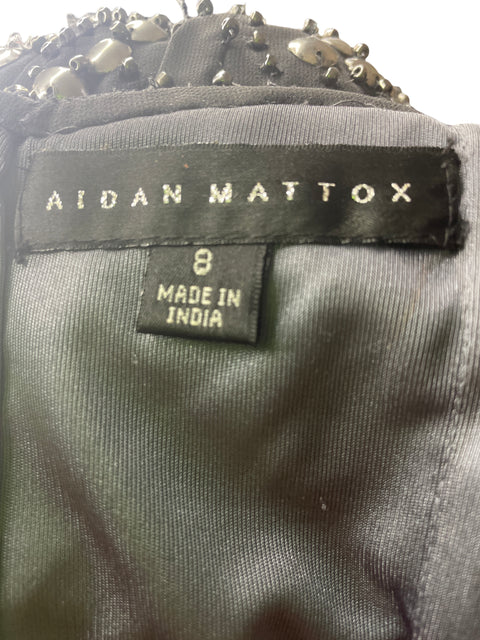 Vestido Aidan Mattox Tiras Tachuelas Negro - Talla 8