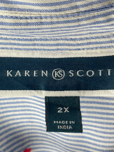 Camisa Karen Scott de Algodón Rayas Azul - Talla XXL