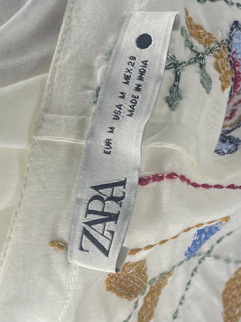 Blusa Zara de Algodón Bordado Blanco - Talla L