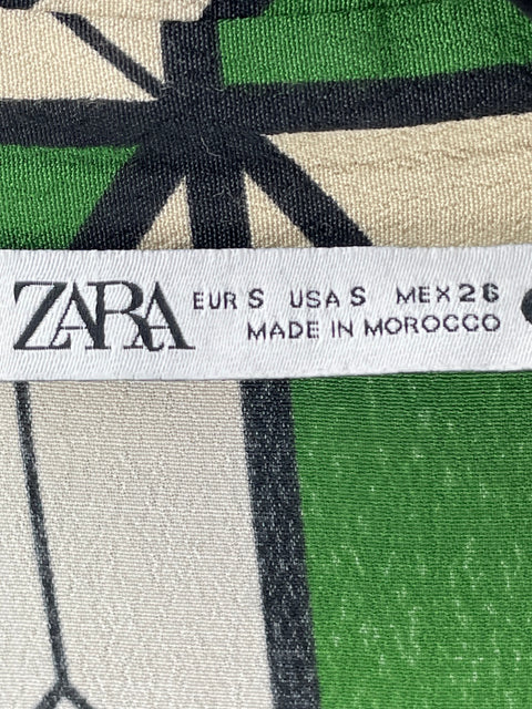 Blusa Zara Cuello v Estampado Verde - Talla S