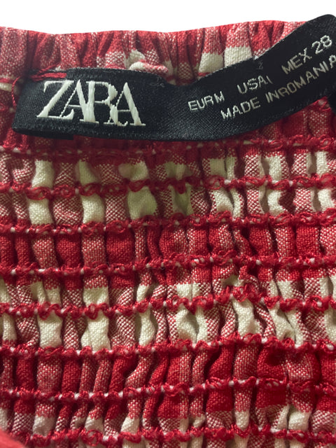 Vestido Zara de Algodón Cuadros Mini Rojo - Talla M