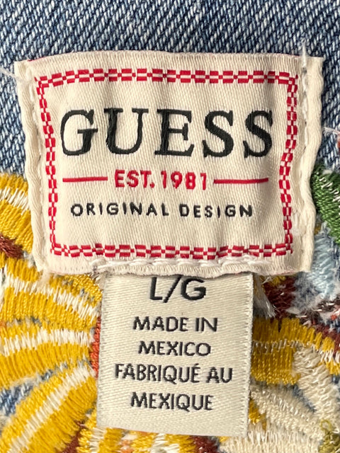 Chaqueta Guess de Algodón Bordado Floral Azul - Talla L