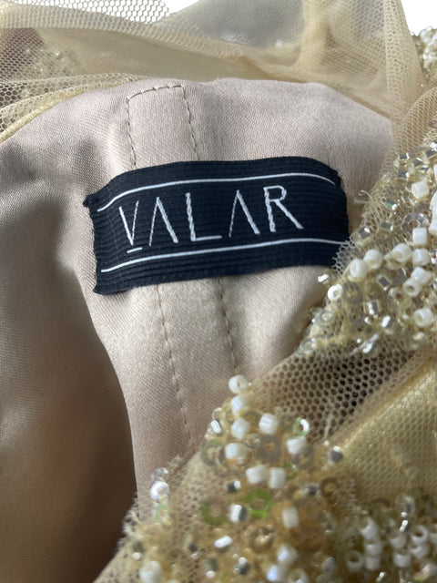 Vestido De Fiesta Valar Transparente Lentejuelas Dorado - Talla L