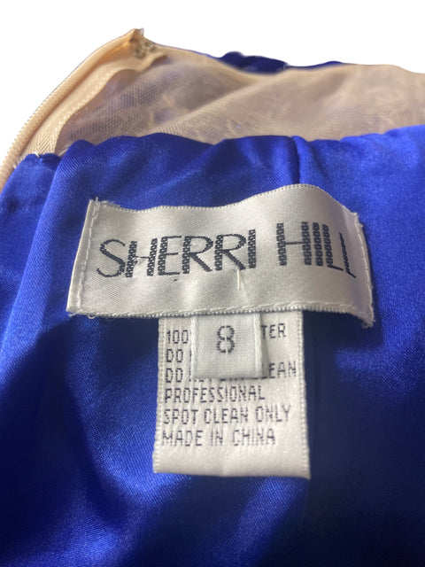 Vestido Sherri Hill Liso Encaje Azul - Talla 8