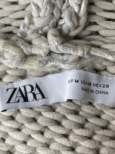 Chaqueta Zara de Algodón Punto Metalizado Beige - Talla M