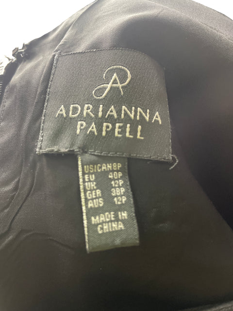 Vestido Adrianna Papell Rayas Cuello v Negro - Talla 12