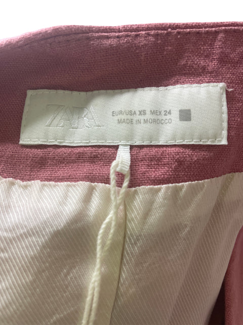 Chaleco Zara de Lino Sin mangas Cuello v Rosado - Talla XS