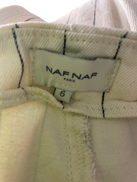 Pantalón Naf Naf de Algodón Rayas Wide-leg Beige - Talla 6