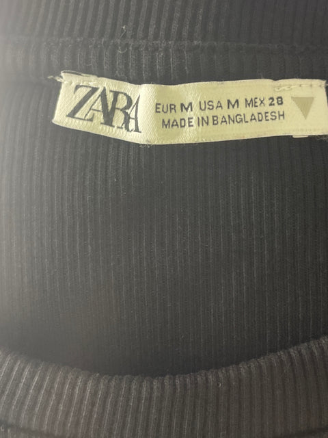 Vestido Zara de Algodón Ruchas Ajustado Negro - Talla M