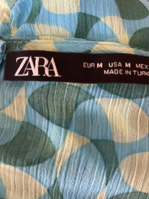 Vestido Zara Texturizado Tiras Azul - Talla M