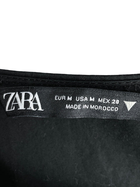 Vestido Zara de Algodón Midi Cuello v Negro - Talla M