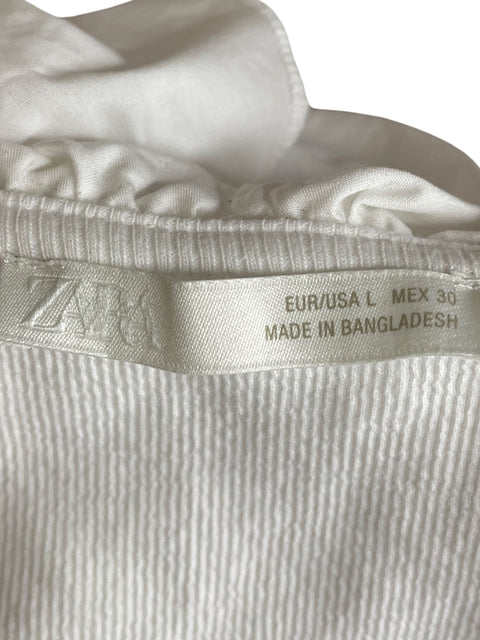 Blusa Zara de Algodón Cropped Vuelos Blanco - Talla L