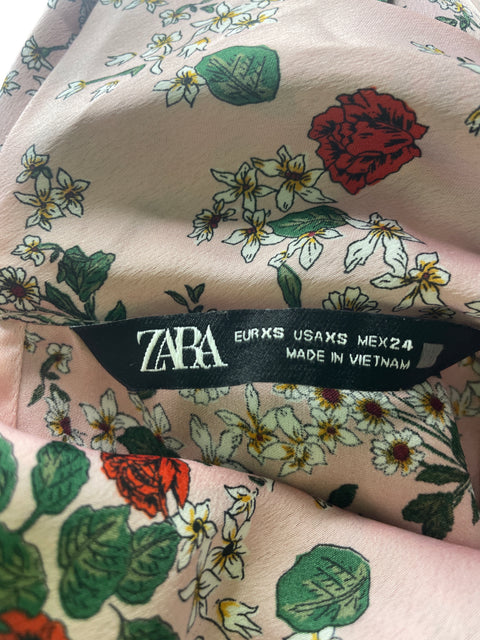 Blusa Zara Estampado Floral Rosado - Talla XS