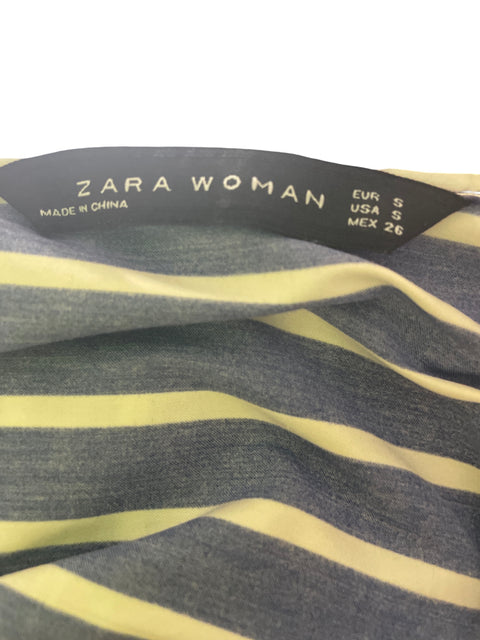 Vestido Zara Rayas Ajustado Azul - Talla S