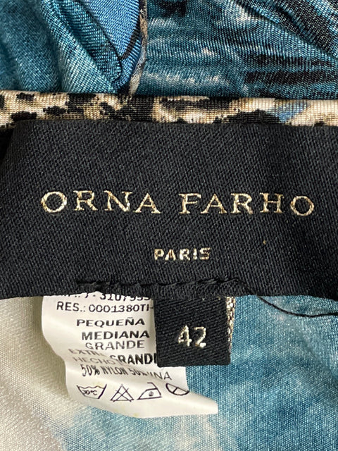 Vestido Orna Farho Off-shoulder Estampado Azul - Talla 42