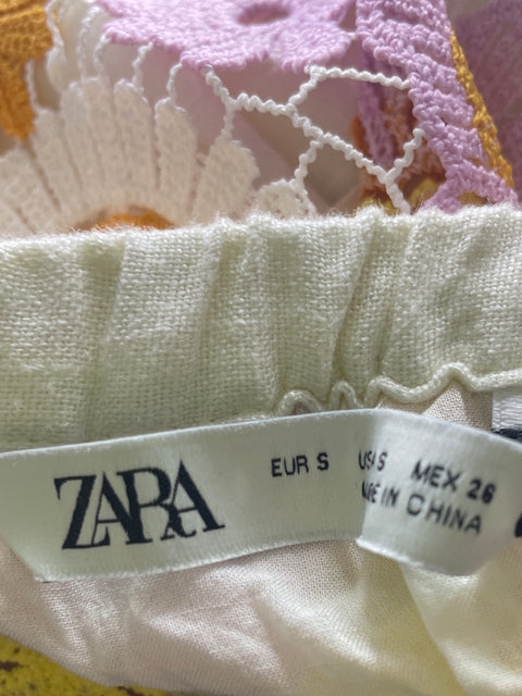 Short Zara de Lino Tejido Estampado Blanco - Talla S