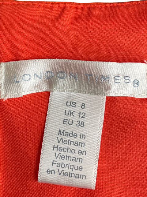 Vestido London Times Midi Lazos Naranja - Talla 8