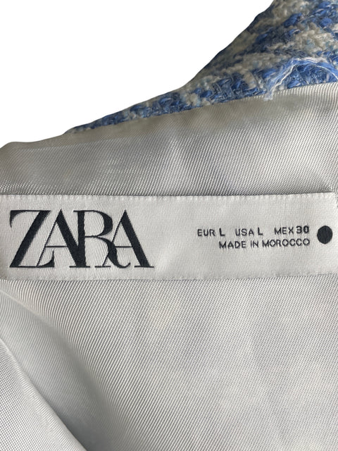 Chaleco Zara de Viscosa Cropped Tweed Azul - Talla L