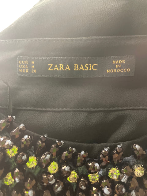 Blusa Zara Pedreria Sin mangas Negro - Talla M