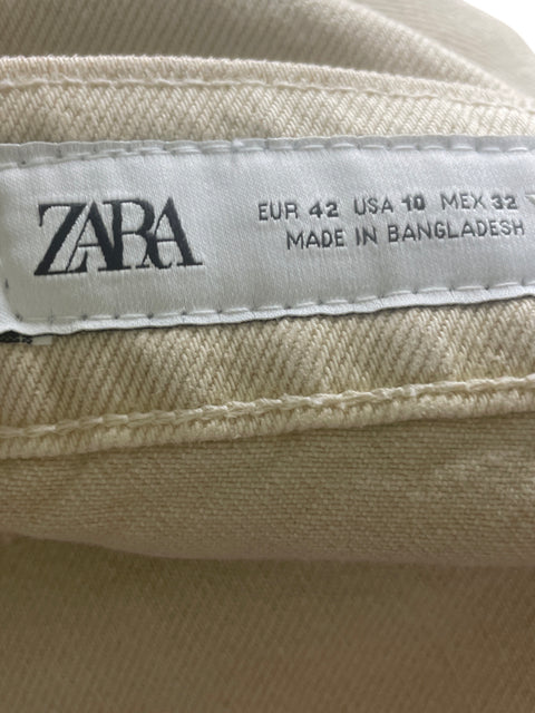 Pantalón Zara Lentejuelas Recto Beige - Talla 10
