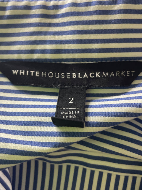 Camisa White House Black Market de Algodón Rayas Botones Azul - Talla 2